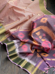 Cotton Silk - Peach Purple Ikat Woven