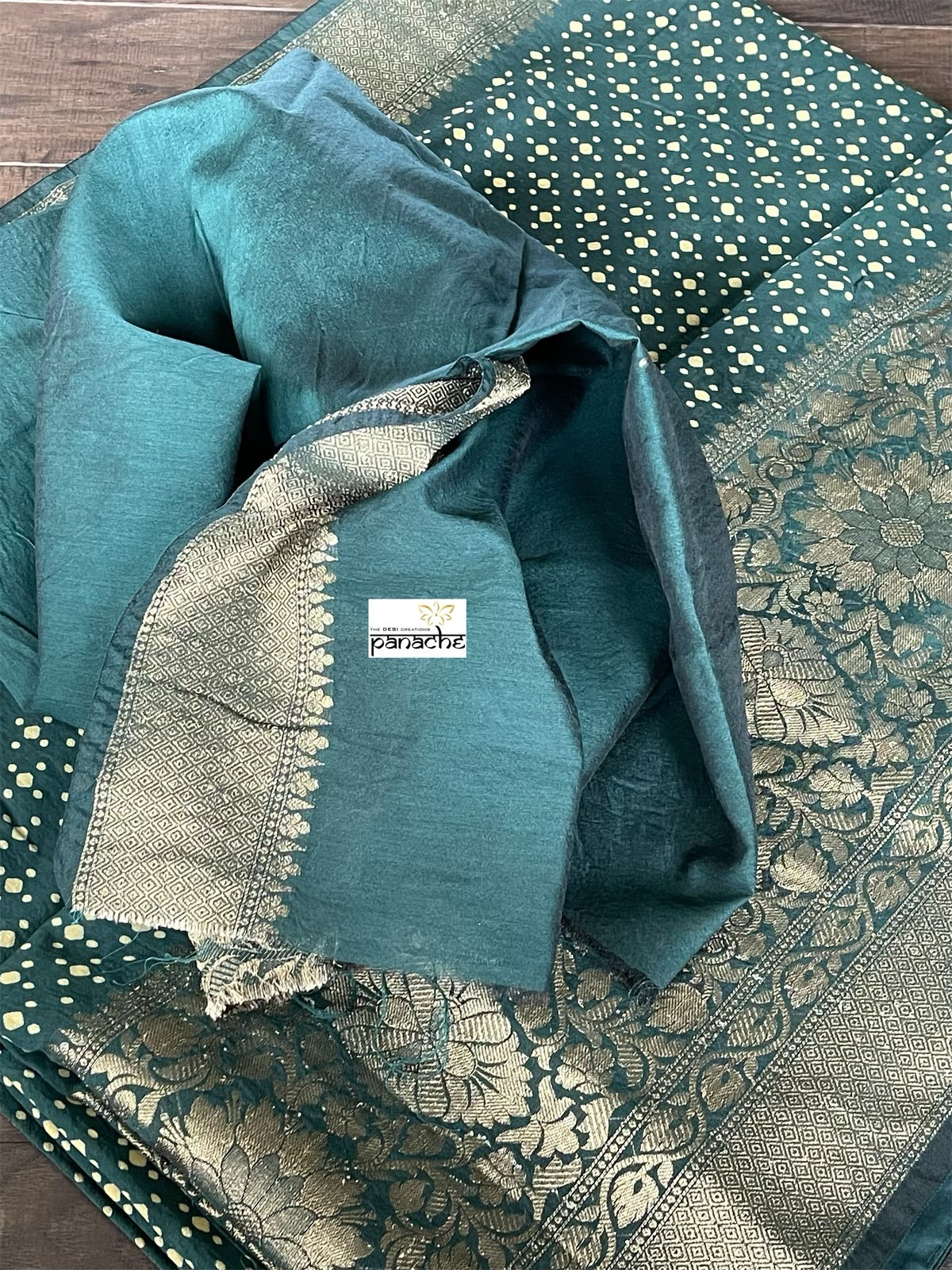 Linen Printed - Green Golden Zari