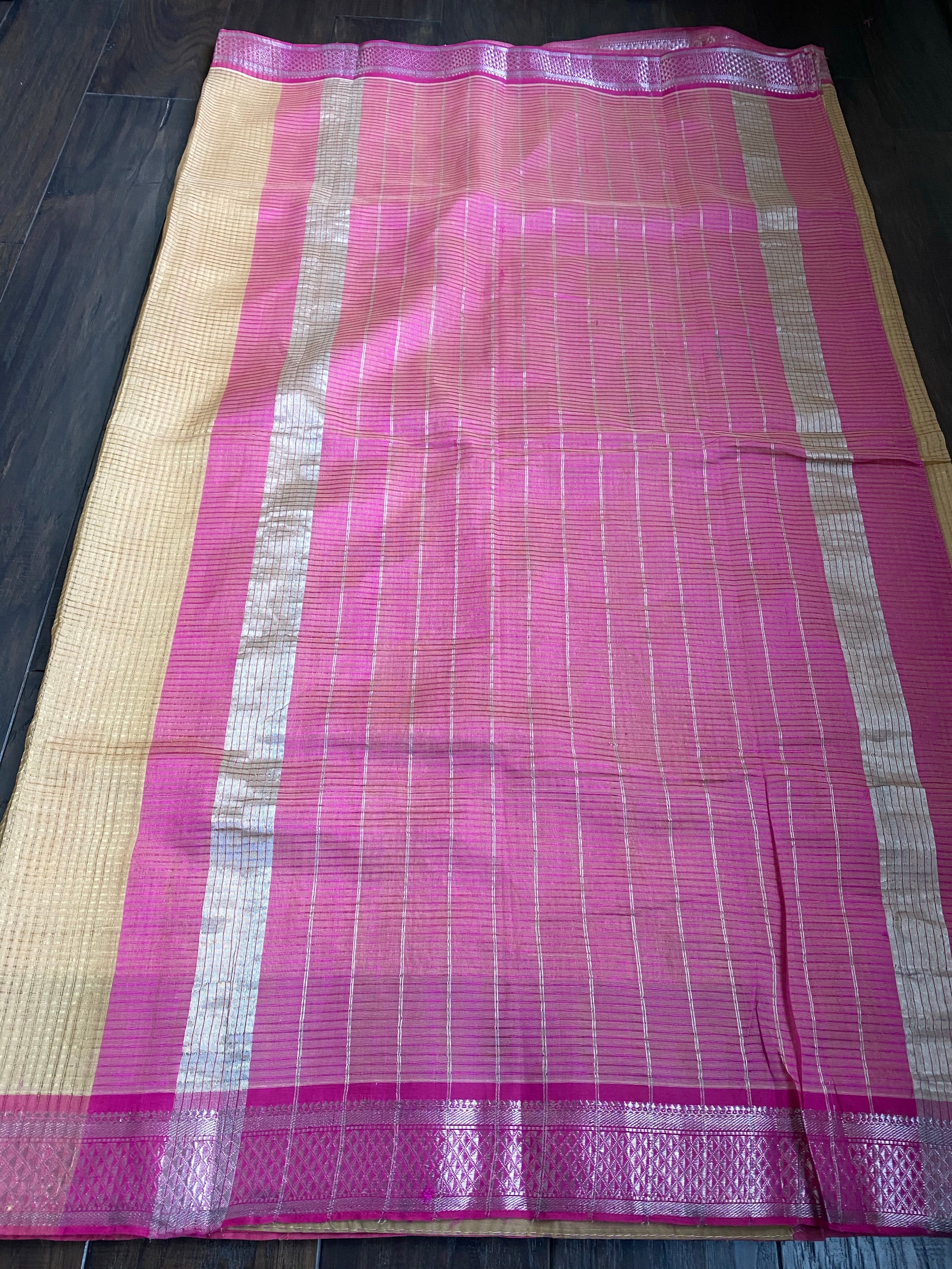 Mangalgiri Silk - Golden Ivory Pink