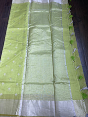 Chanderi Silk Cotton - Pista Green Silver Zari