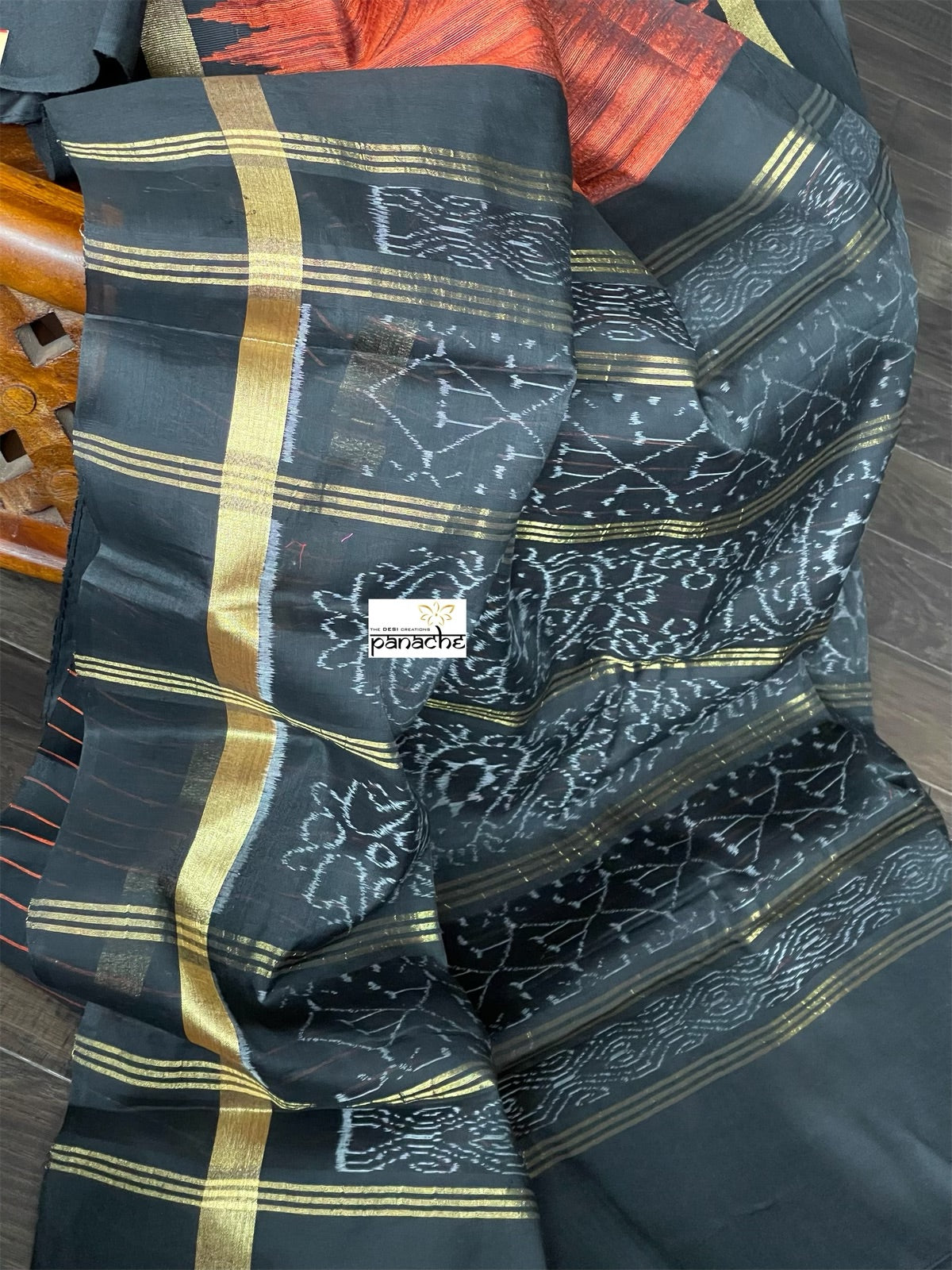 Pure Raw Silk - Rust Brown Black Temple