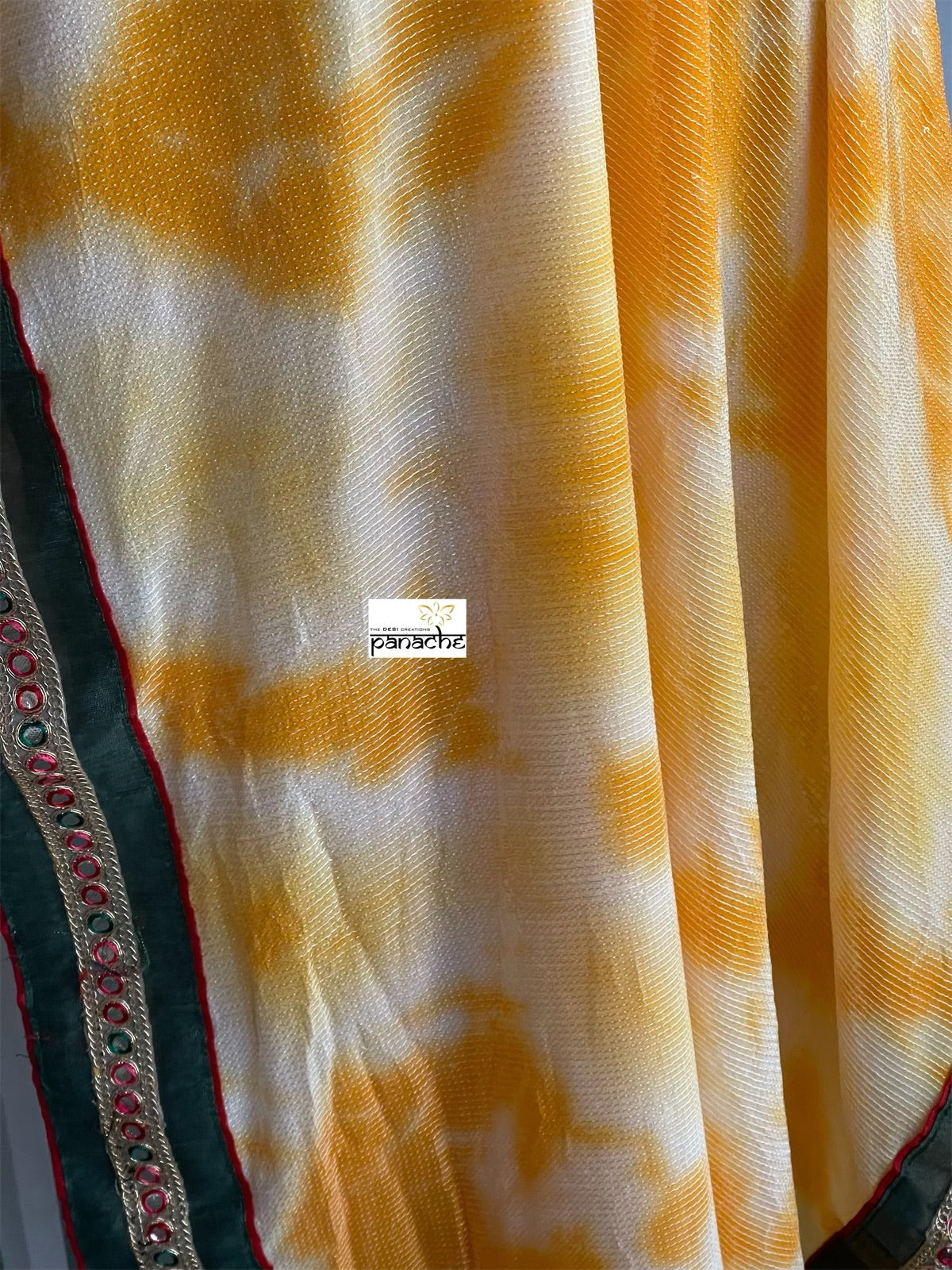 Designer Georgette Sequin Saree - Yellow Orange Tie Dye