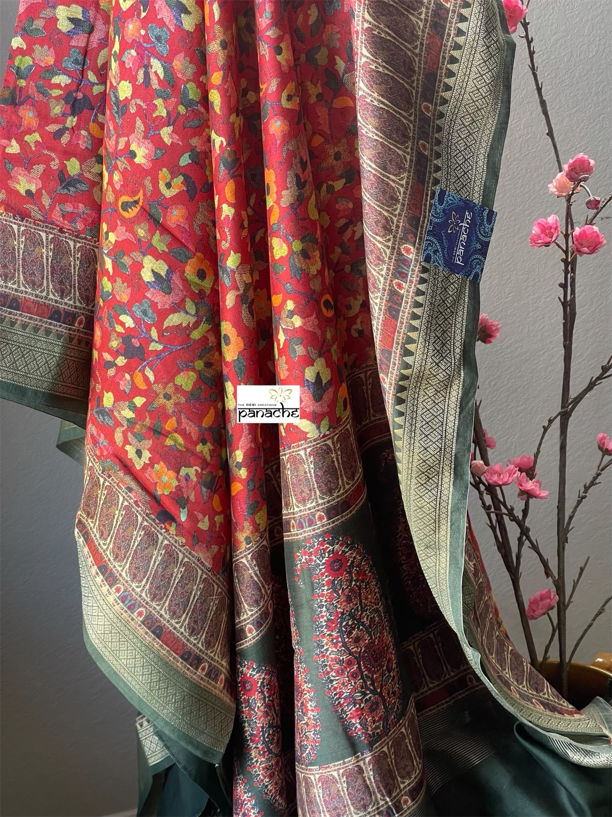 Chiniya Silk Banarasi - Maroon Red Pashmina Printed