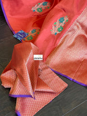 Katan Silk Banarasi - Red Orange Meenakari