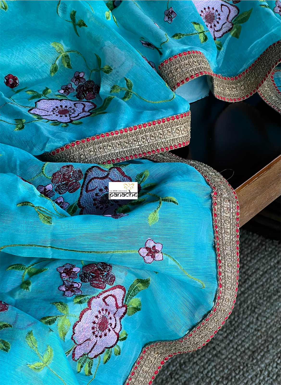 Designer Linen - Firozi Embroidered