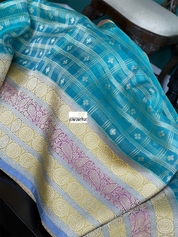 Organza Silk Banarasi - Blue Checkered