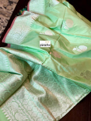 Katan Silk Banarasi - Mint Green Khadwa Silver Zari Woven