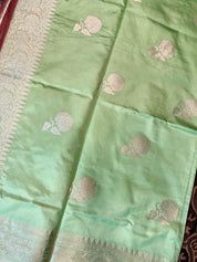 Katan Silk Banarasi - Mint Green Khadwa Silver Zari Woven