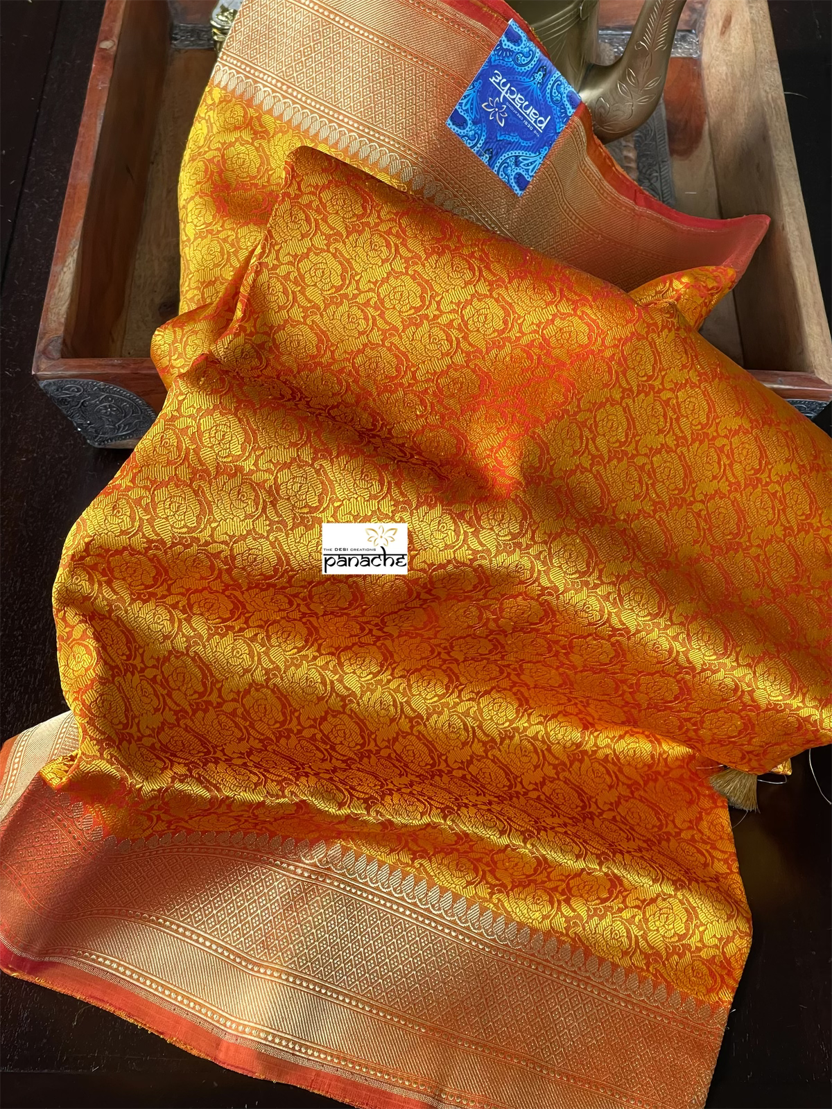 Katan Silk Tanchui Banarasi - Mustard Yellow Antique Zari