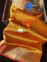 Katan Silk Tanchui Banarasi - Mustard Yellow Antique Zari