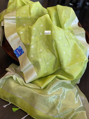 Chanderi Silk Cotton - Pista Green Silver Zari