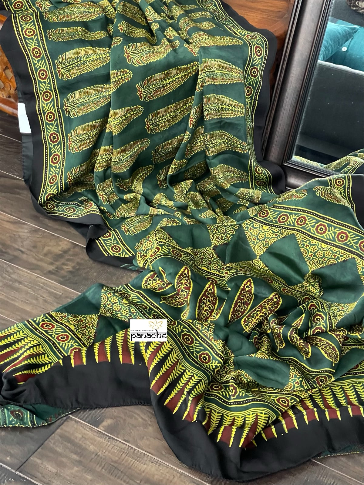 Silk Ajrakh - Green Yellow Black