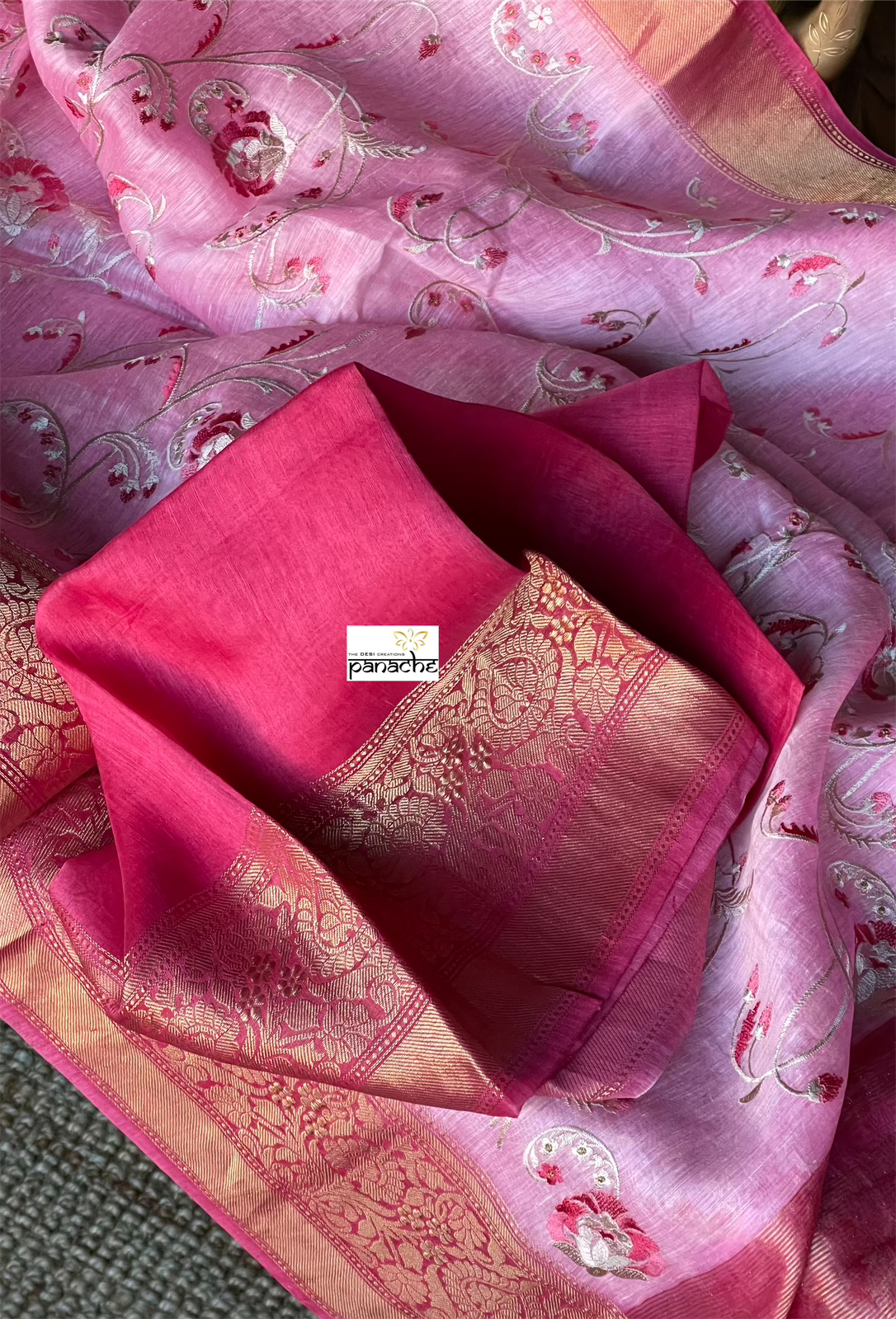 Embroidered Linen Silk - Bubblegum Pink
