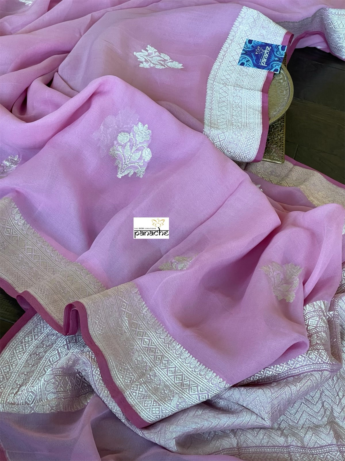 Khaddi Georgette Silk Banarasi - Pink Khadhua Woven