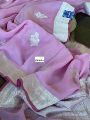 Khaddi Georgette Silk Banarasi - Pink Khadhua Woven
