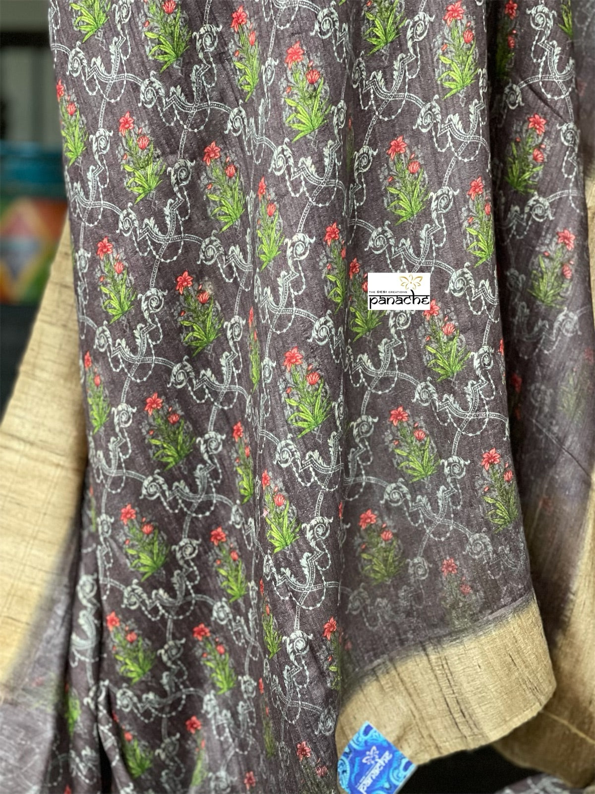 Pure Gicha Tussar Silk - Mauve  Brown Digital Printed