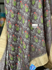 Pure Gicha Tussar Silk - Mauve  Brown Digital Printed