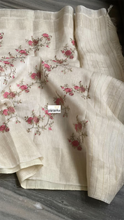 Embroidered Linen Silk- Off White