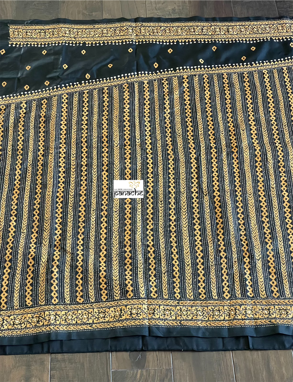 Pure Bangalore Silk Kantha Stitch -  Black Multi Color