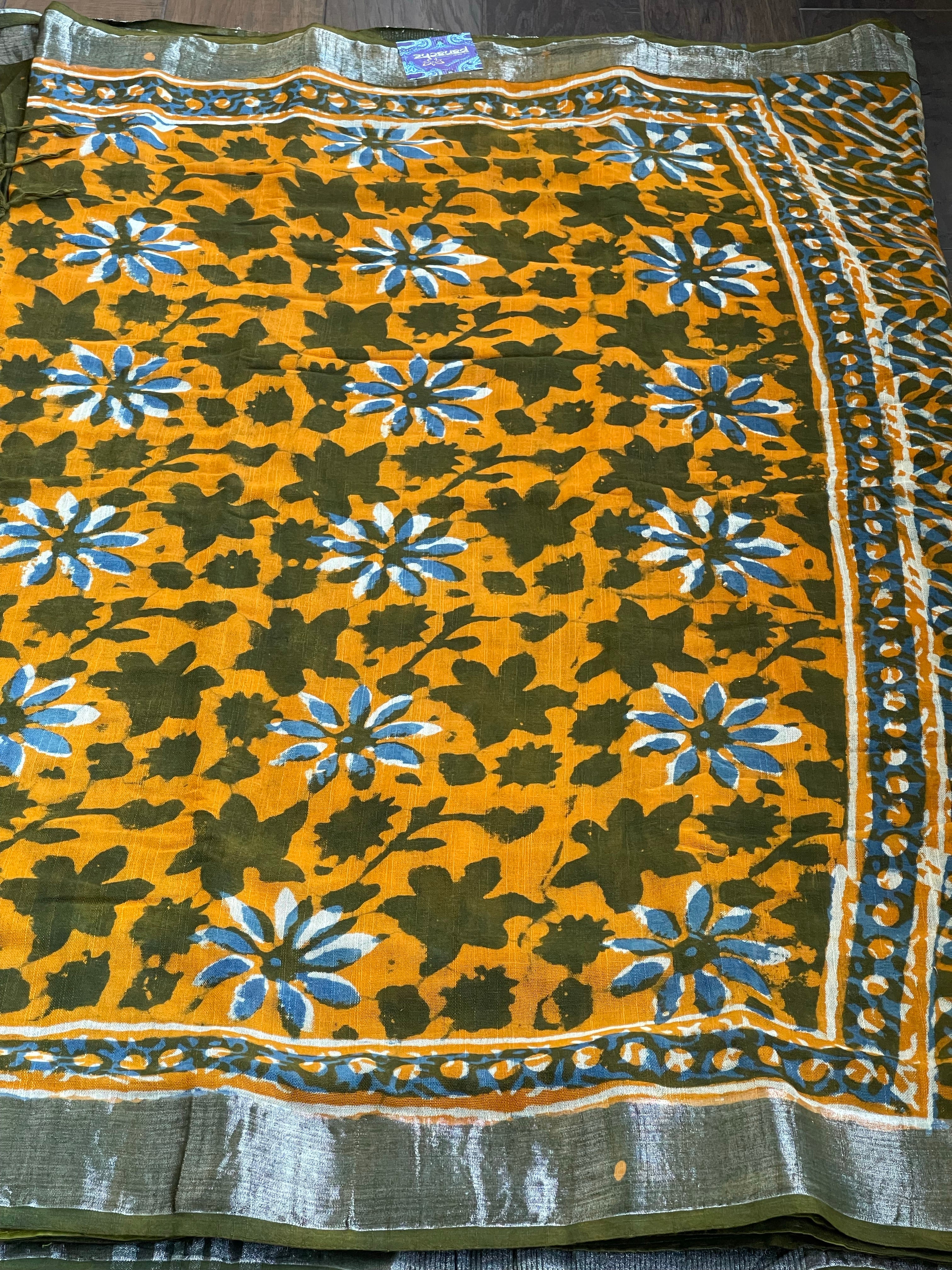Linen Printed - Orange Green Blue