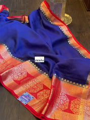 Muga Silk Banarasi - Royal Blue Red