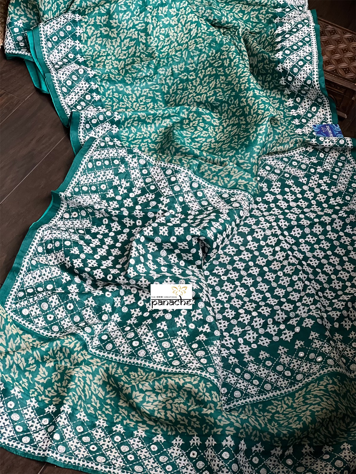 Pure Tussar Silk - Sea Green Embroidered