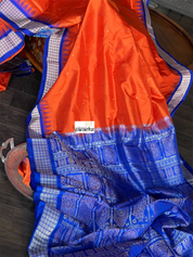 Pure Silk Bomkai - Orange Royal Blue