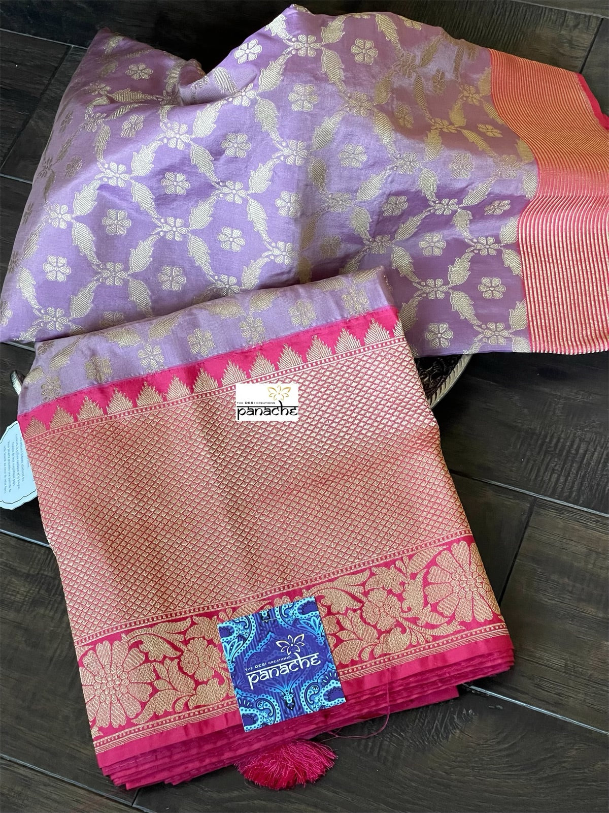 Pure Silk Banarasi - Lavender Mauve Pink Antique Golden Zari