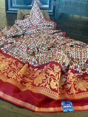 Designer Crepe Silk  - Offwhite Maroon