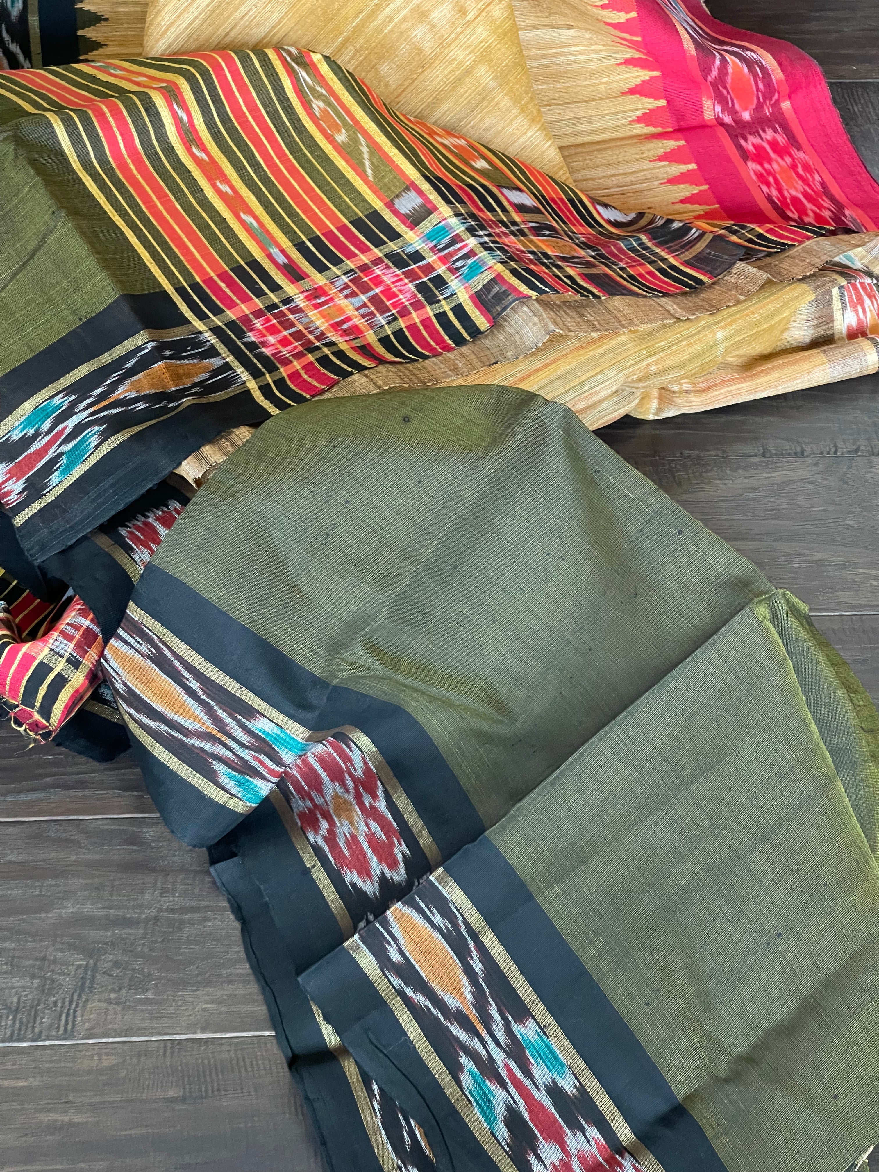 Pure Gicha Tussar Silk - Yellow Red Black