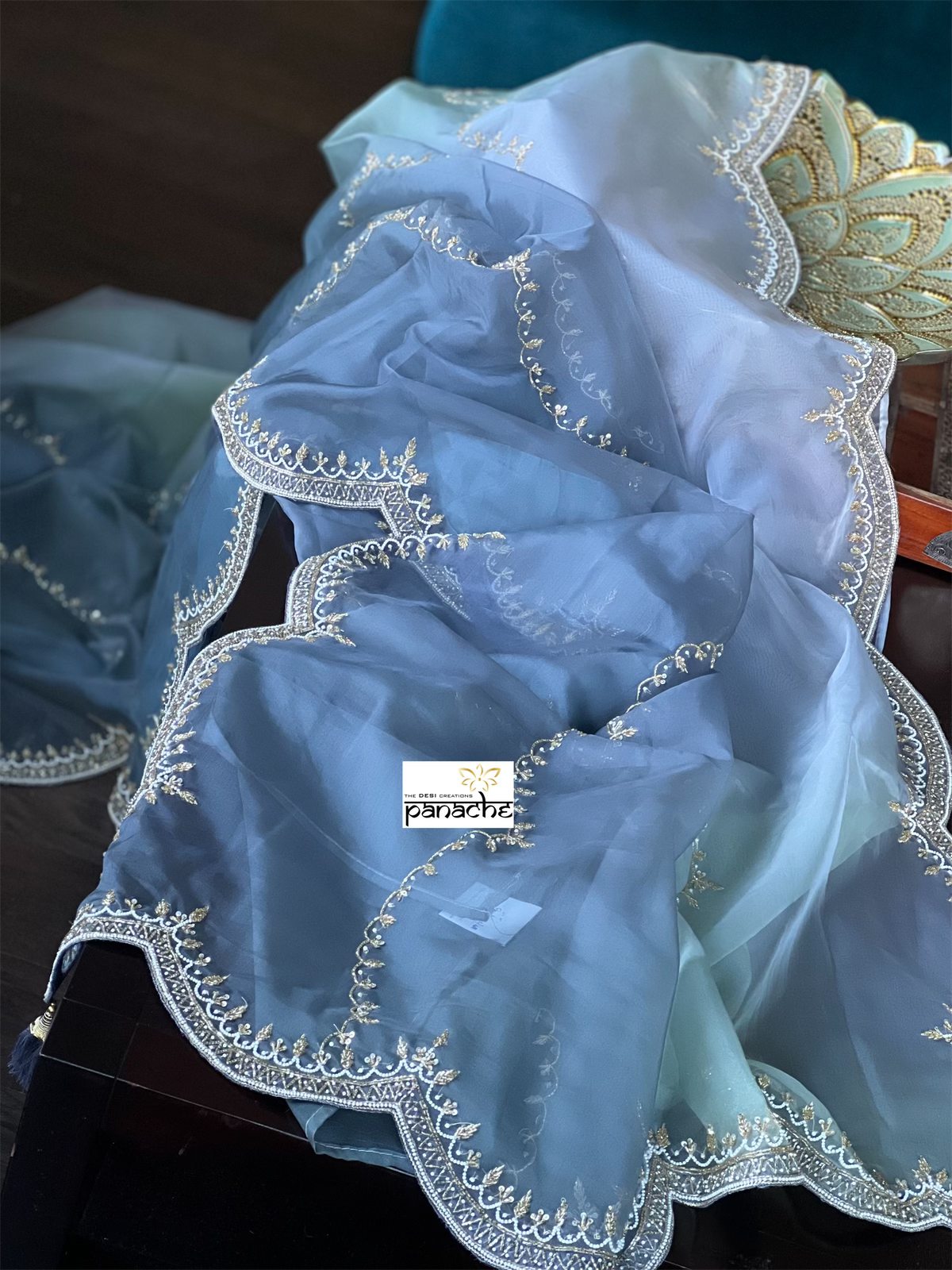 Designer Organza - Shaded Gray Pista Green