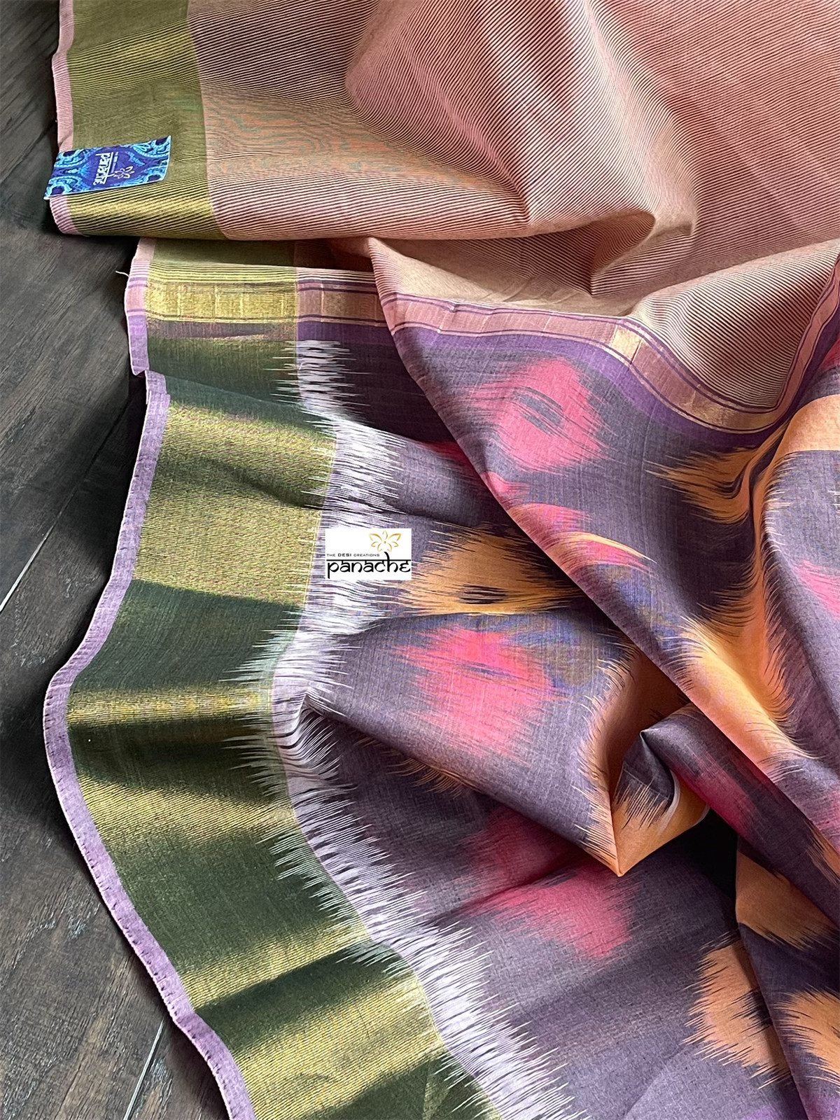 Cotton Silk - Peach Purple Ikat Woven