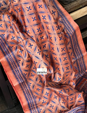 Pure Tussar Silk Kantha Stitch -  Rust Orange