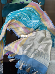 Organza Silk Banarasi - Blue Checkered