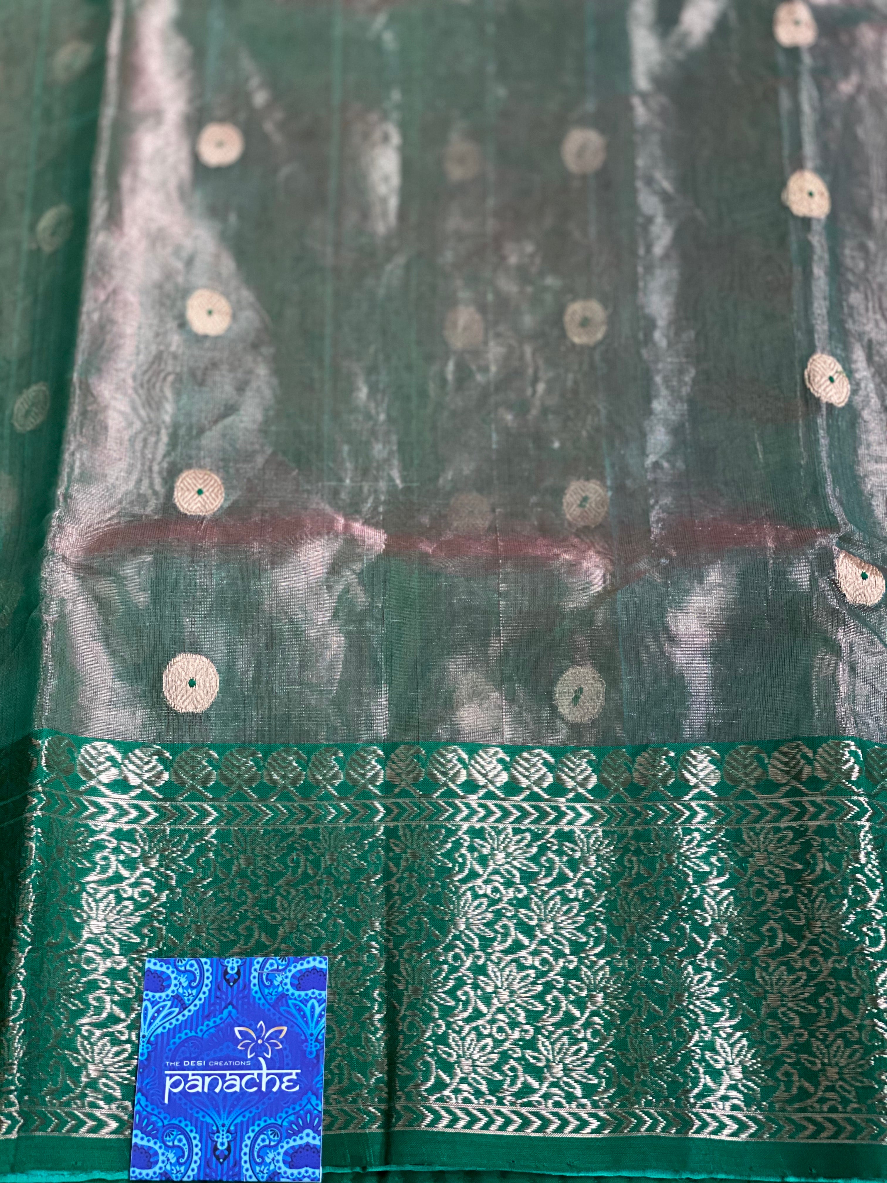 Tissue Chanderi Silk - Green Golden Zari