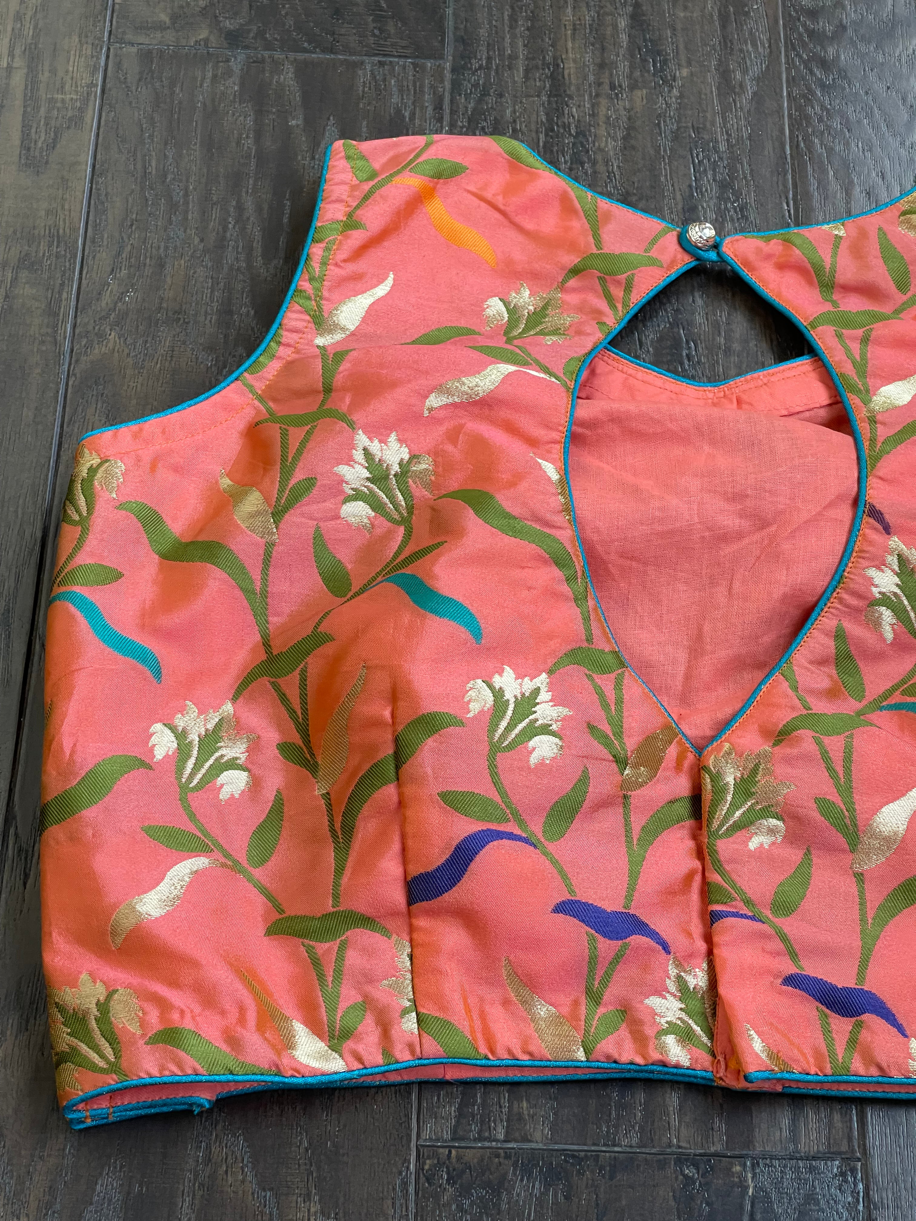 Designer Blouse - Peach Orange Meenakari