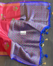 Tussar Silk Banarasi - Red Pink Meenakari