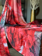 Designer Satin Silk - Red Grey Black