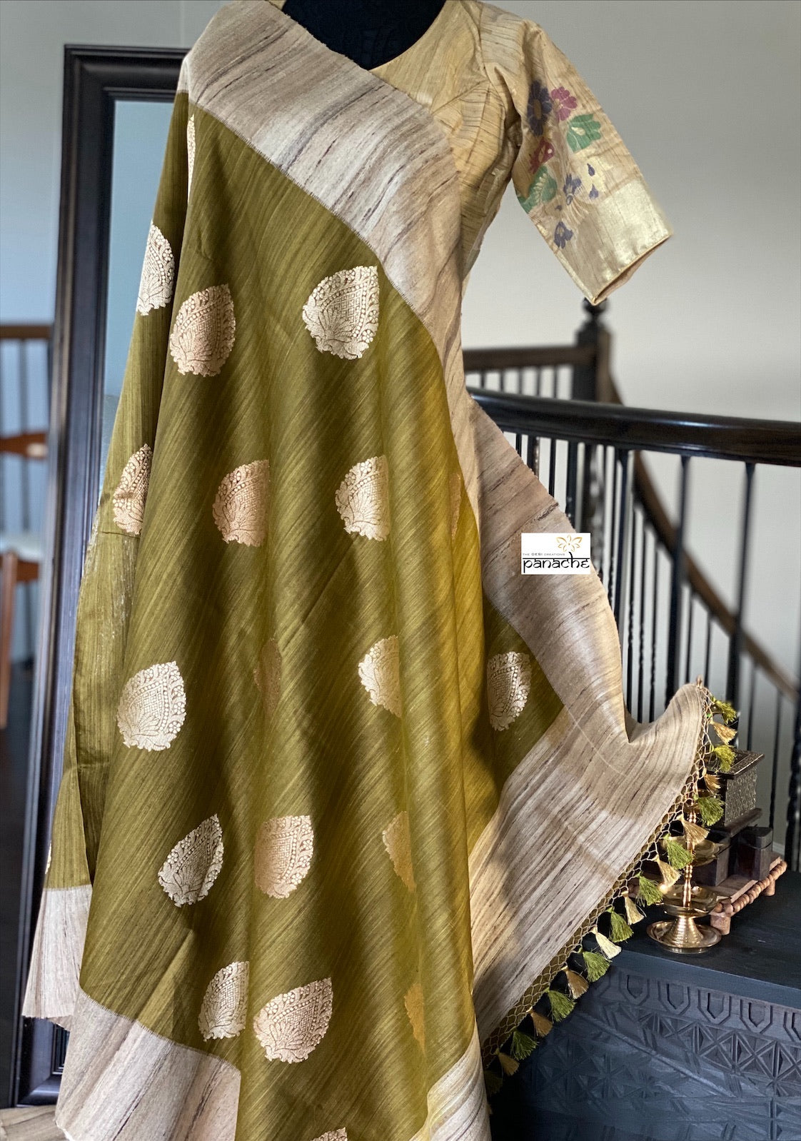 Designer Blouse - Raw Silk Beige Meenakari