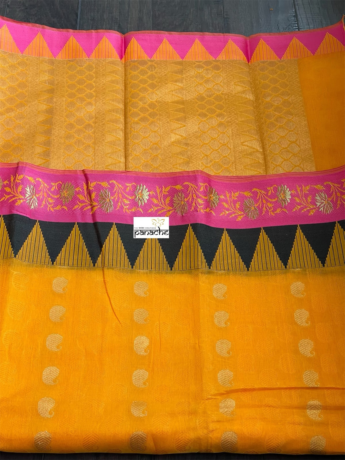 Cotton Silk - Orange Golden Zari