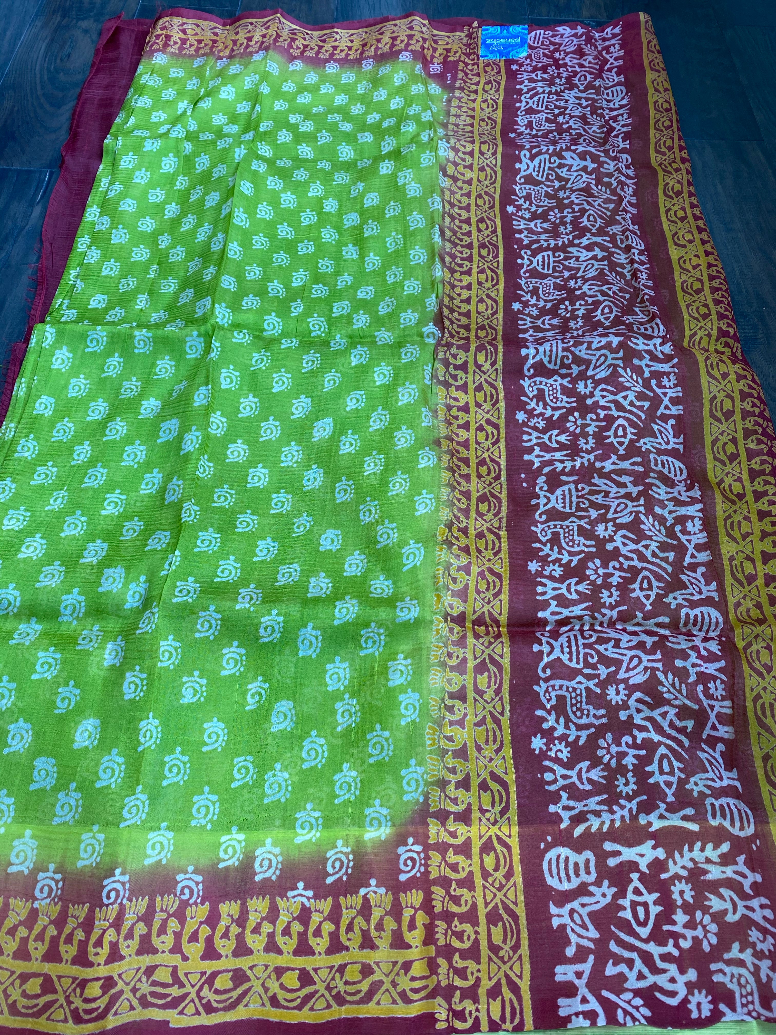 Pure Murshidabad Silk - Lime Green Printed