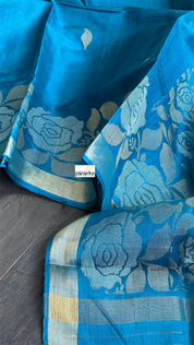 Pure Tussar Silk Woven - Metallic Blue Rose