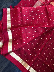 Pure Chanderi Organza Silk - Red Golden Zari