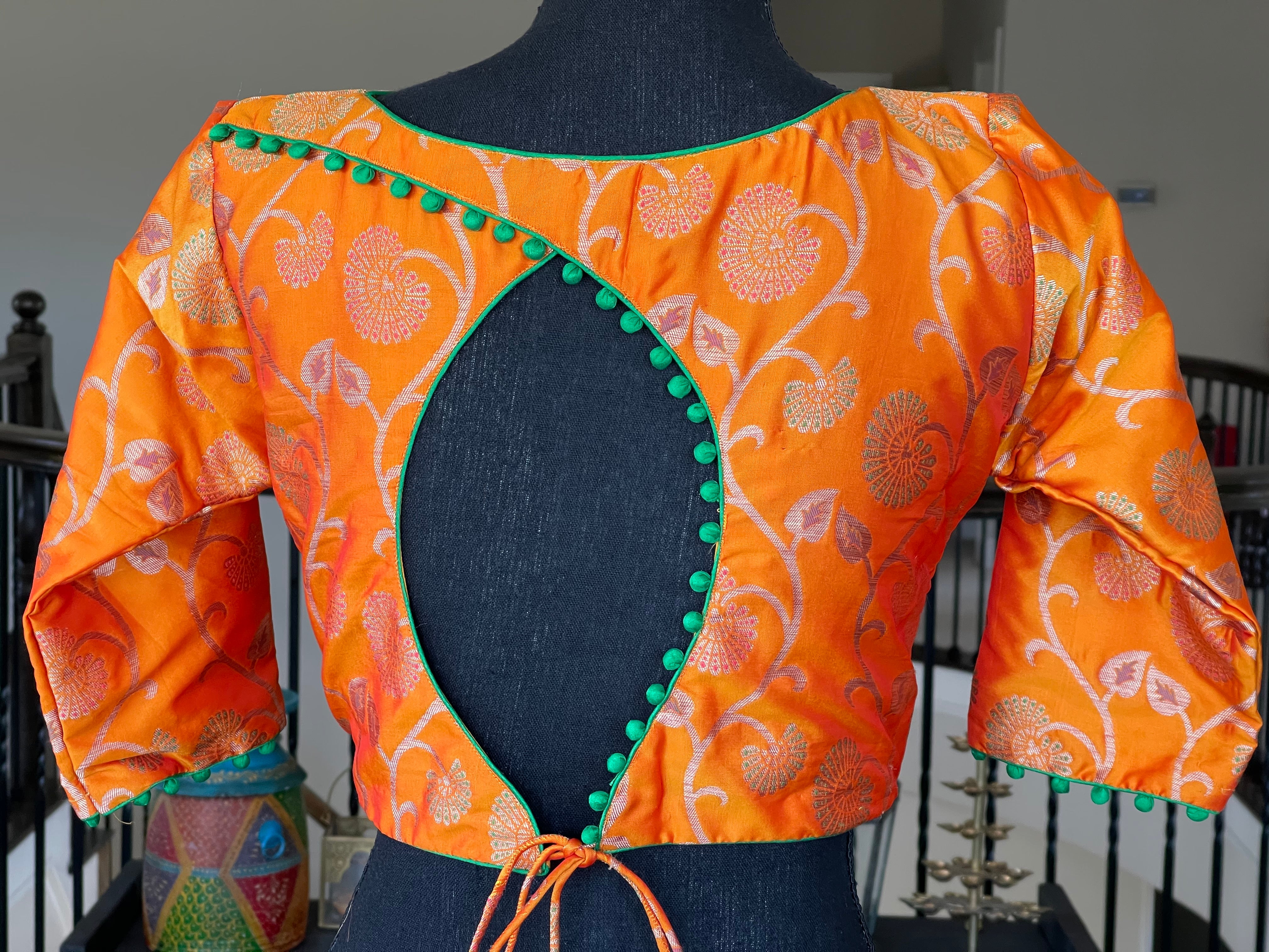 Designer Blouse - Orange Meenakari