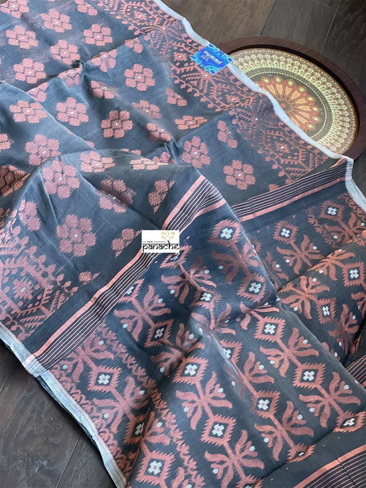 Soft Jamdaani  - Gray Copper Zari
