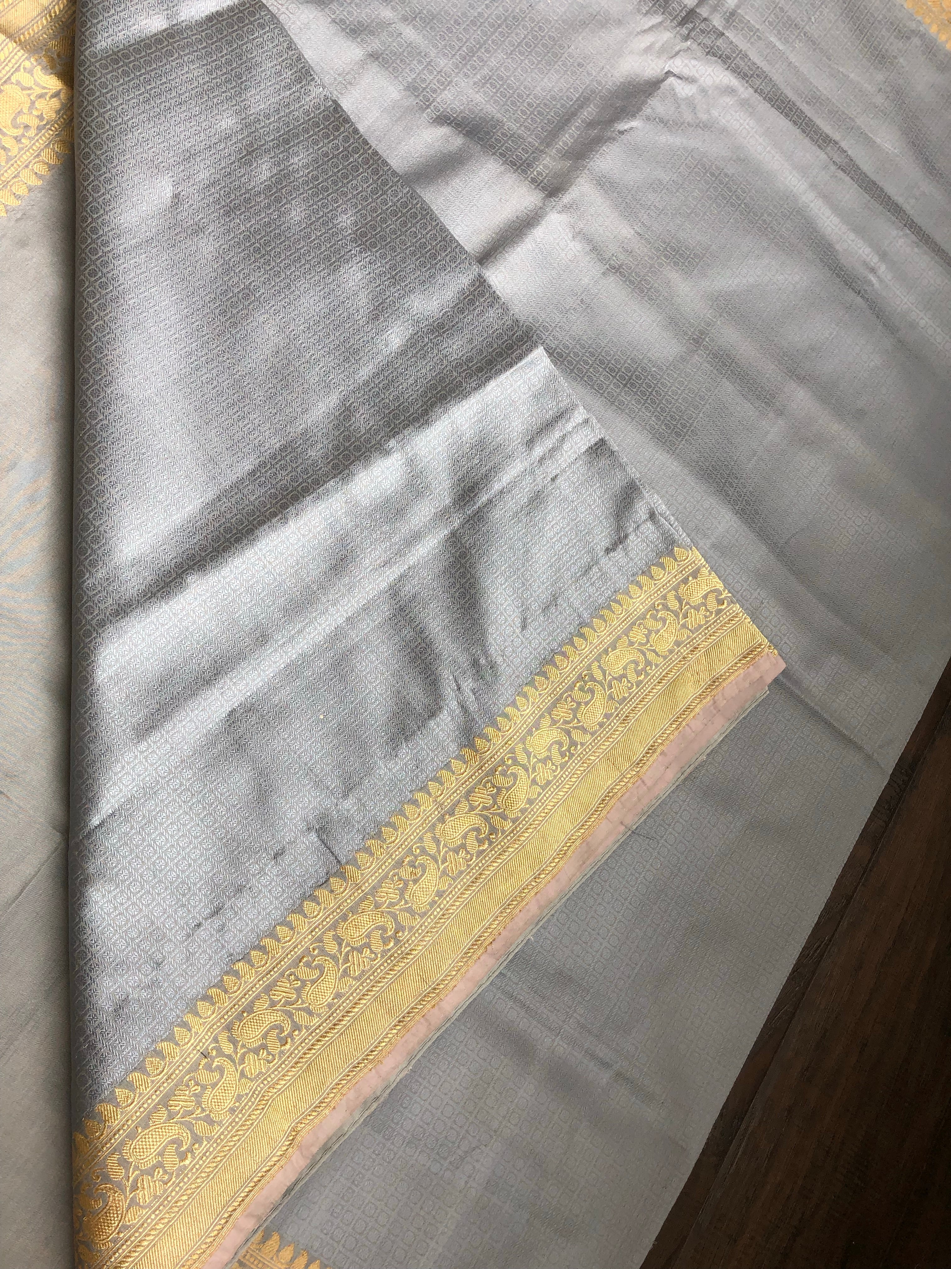 Tanchoi Silk Banarasi - Grey Antique Golden