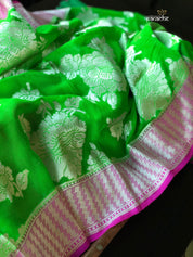 Khaddi Georgette Banarasi - Green Pink
