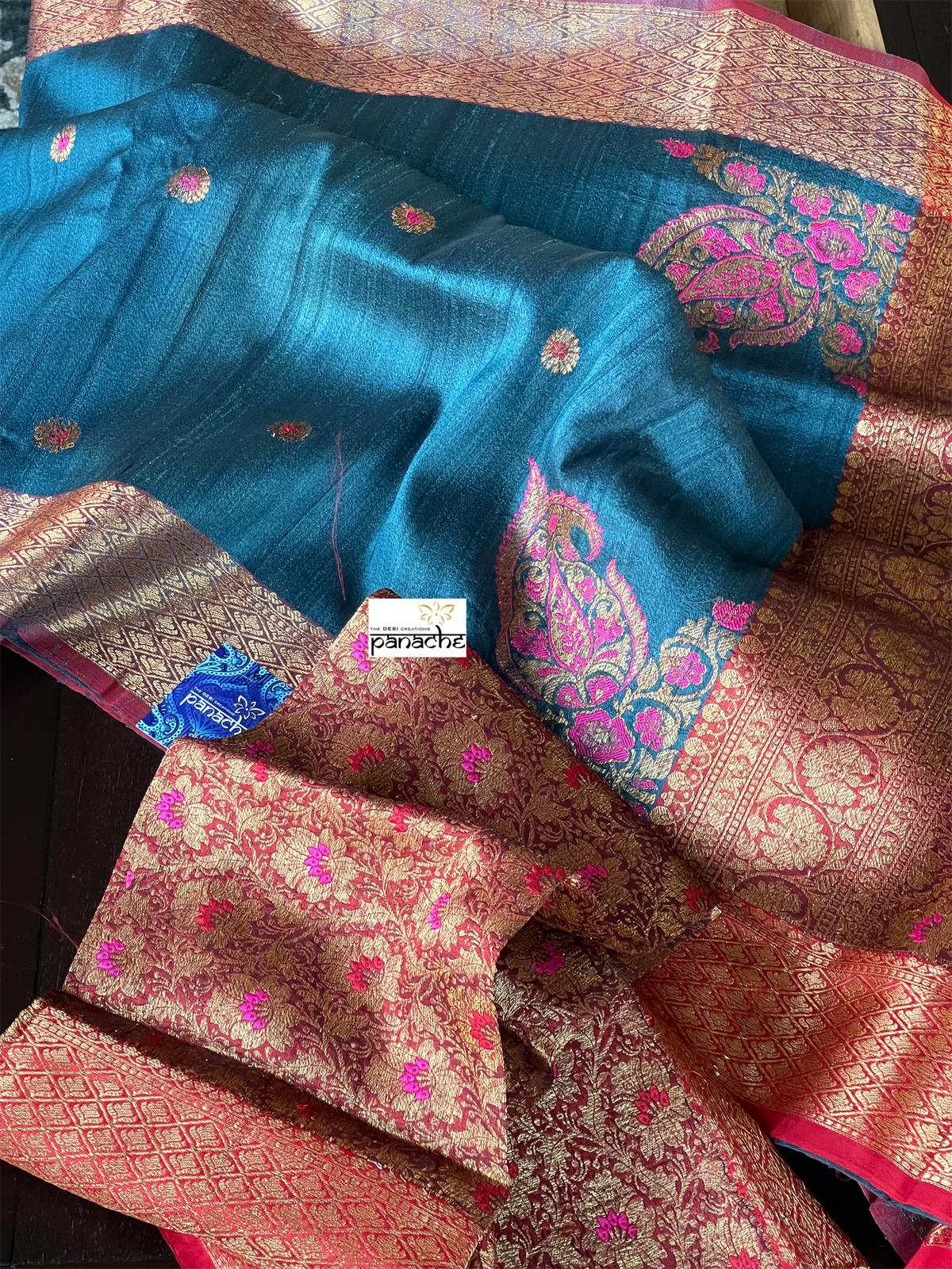 Tussar Silk Banarasi - Teal Blue Jewel Tone