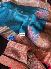 Tussar Silk Banarasi - Teal Blue Jewel Tone