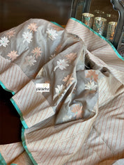 Pure Katan Silk Banarasi - Grey Kadhwa woven